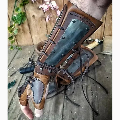 Viking Archer Knight Faux Läder Armor Armor Bracer Långa handskar