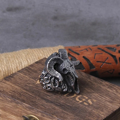 Goat Head Pagan Ring - TripleViking