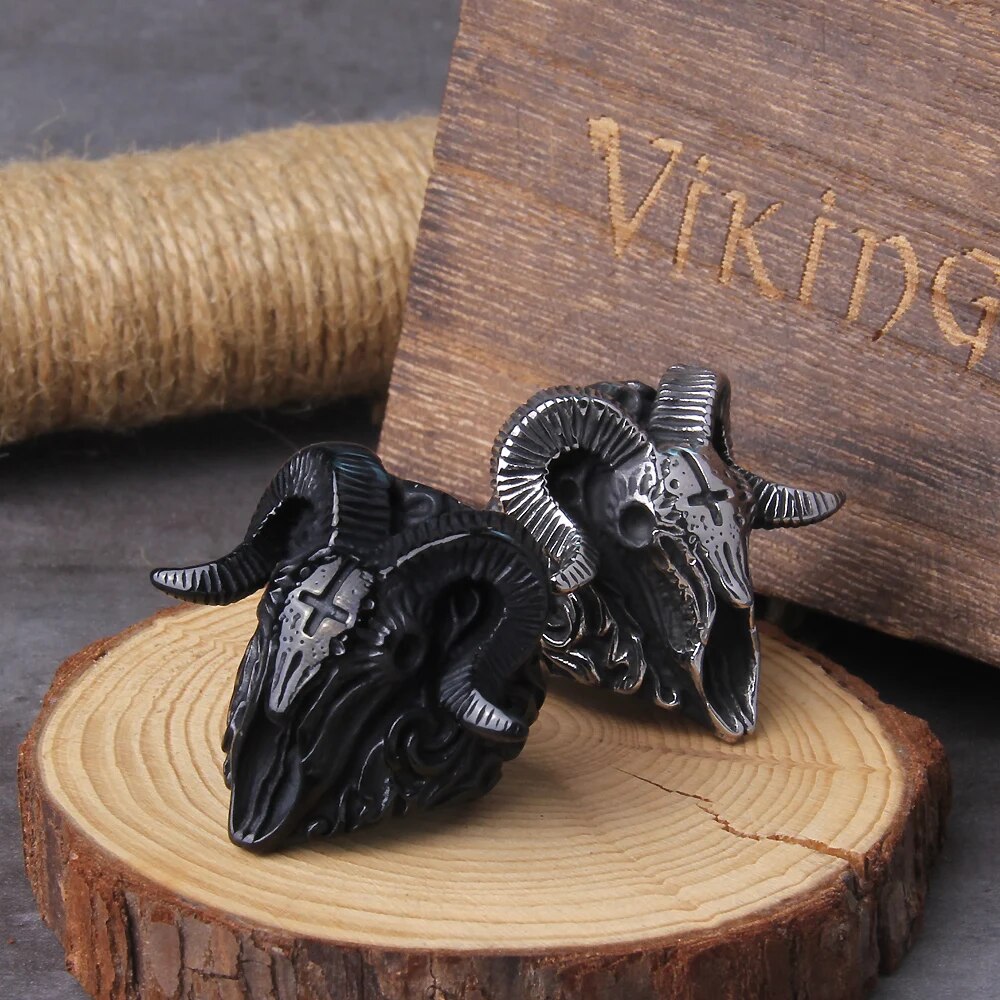 Goat Head Pagan Ring - TripleViking