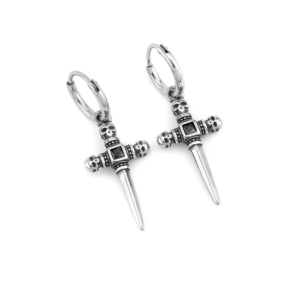 Diamond Cross Skull Earrings - TripleViking