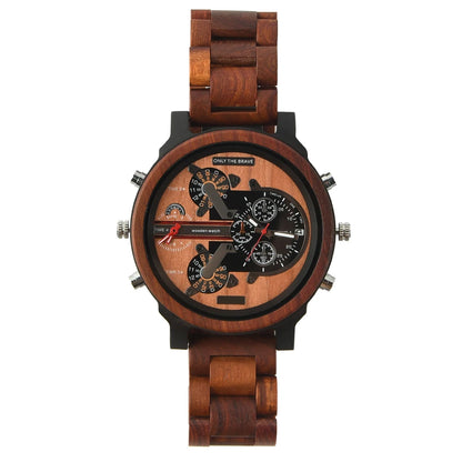 Big Face Large Wood Fashion Quartz náramkové hodinky Šaty s řemínkem Dual Clock Dřevěné vikingské hodinky