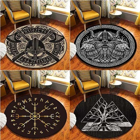 Tapis circulaire à motif viking nordique