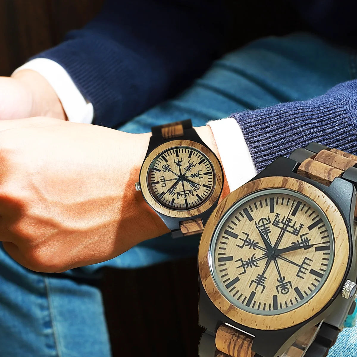 Orologio con elemento simbolo in legno Orologio vichingo personalizzato per l'anniversario