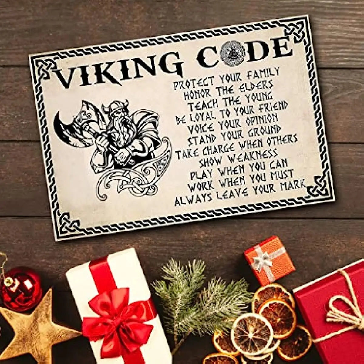 Vintage prezenty dla mężczyzn Viking Code znak dekoracje ścienne do domu