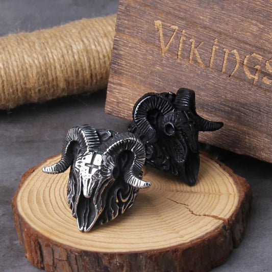 Goat Head Pagan Ring - TripleViking