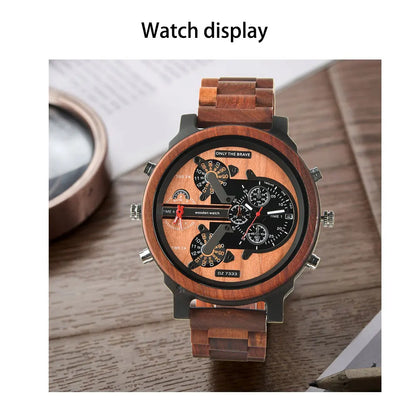 Big Face Large Wood Fashion Quartz náramkové hodinky Šaty s řemínkem Dual Clock Dřevěné vikingské hodinky