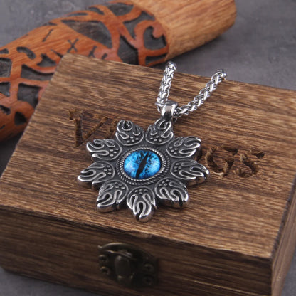 Blue Magic Eye Pendant umlykur Fire Art Viking Hálsmen