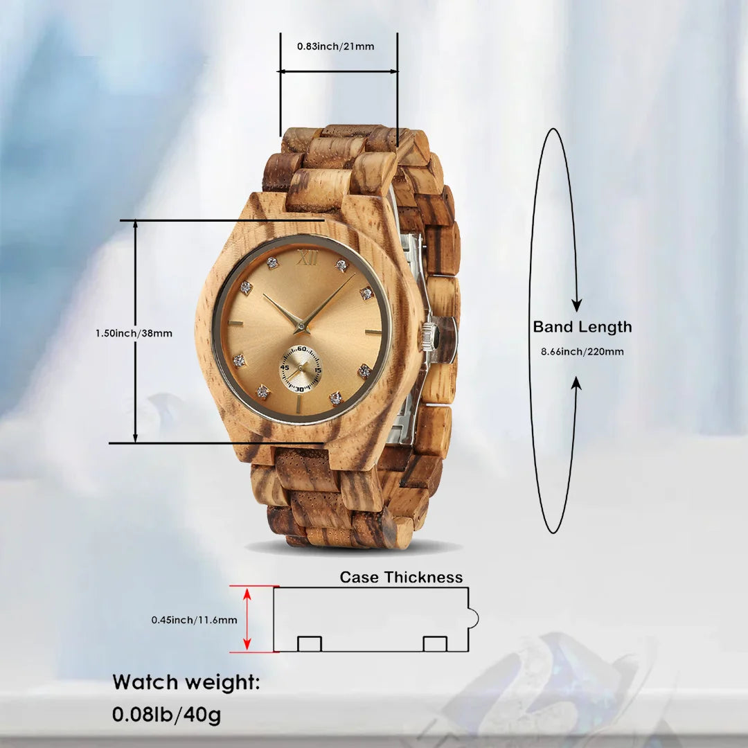 Montre en or pour femmes, montre de luxe décontractée, bracelet en bois, Viking