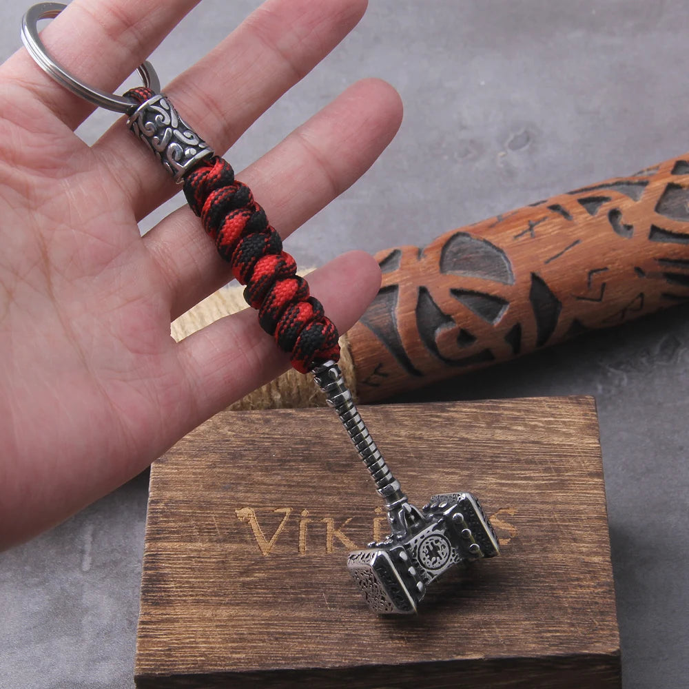 Thor's Hammer Survival Rope Viking Keychain