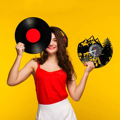 Orologio da parete con disco in vinile per il tempo di riposo della catena montuosa vichinga