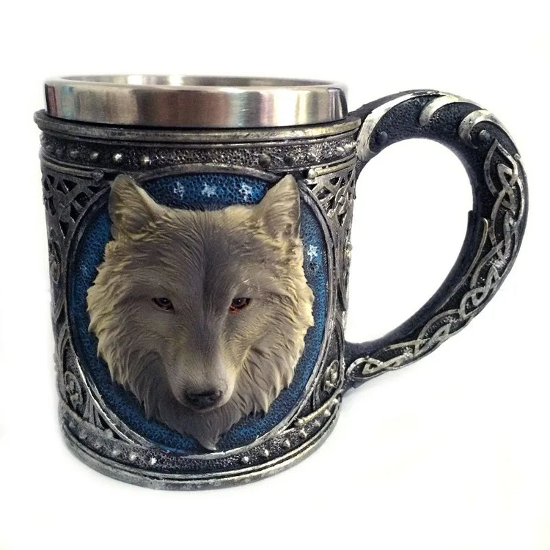 450ml Individuality Vintage Wolf Head Stainless Steel Viking Mug