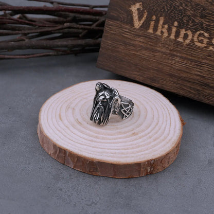 Nordic Viking Retro Odin Huginn och Munin Rostfri Ring