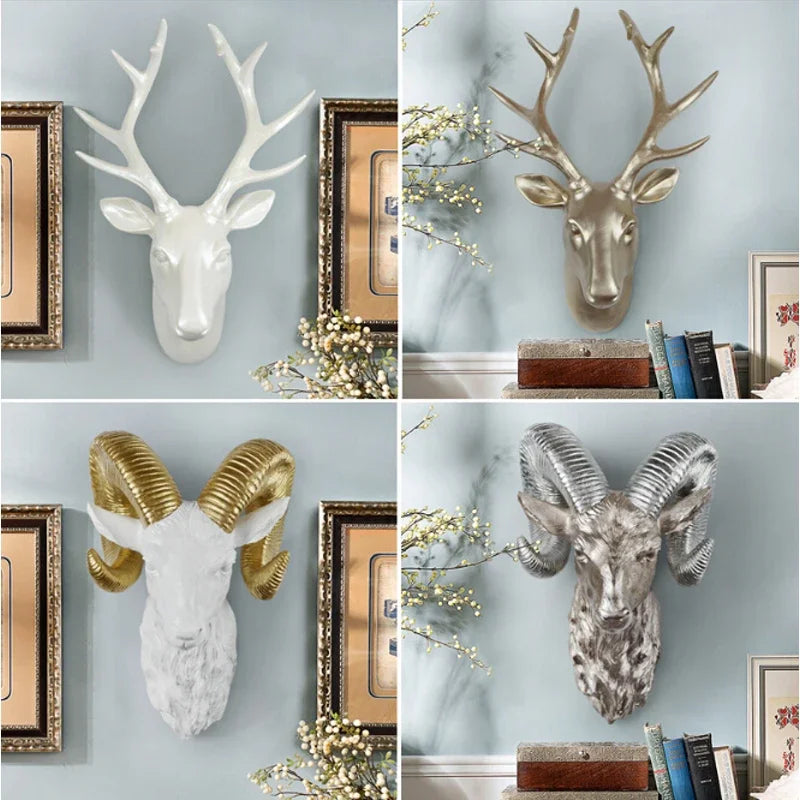 European Resin Craft Animal Deer Head Fíl Hangandi Stereo Creative Viking Home Decor