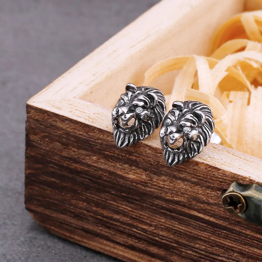 Cool Fashion Animal Lion Stud Viking Earrings