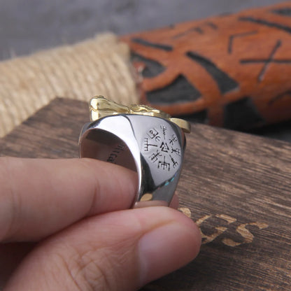 Bague Viking Tête de Loup en Or