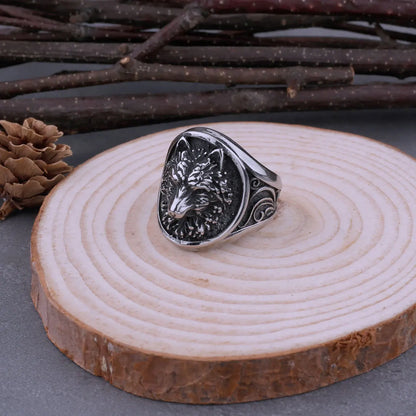 Bague tête de loup viking en acier inoxydable