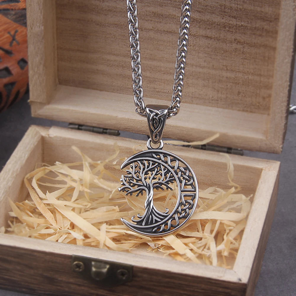 Norse Moon And Tree of Life Viking Necklace