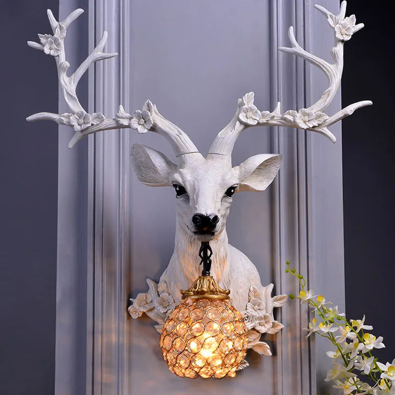 Nordic Resin Lucky Deer Head Lamp Simulation Animal Home Decor