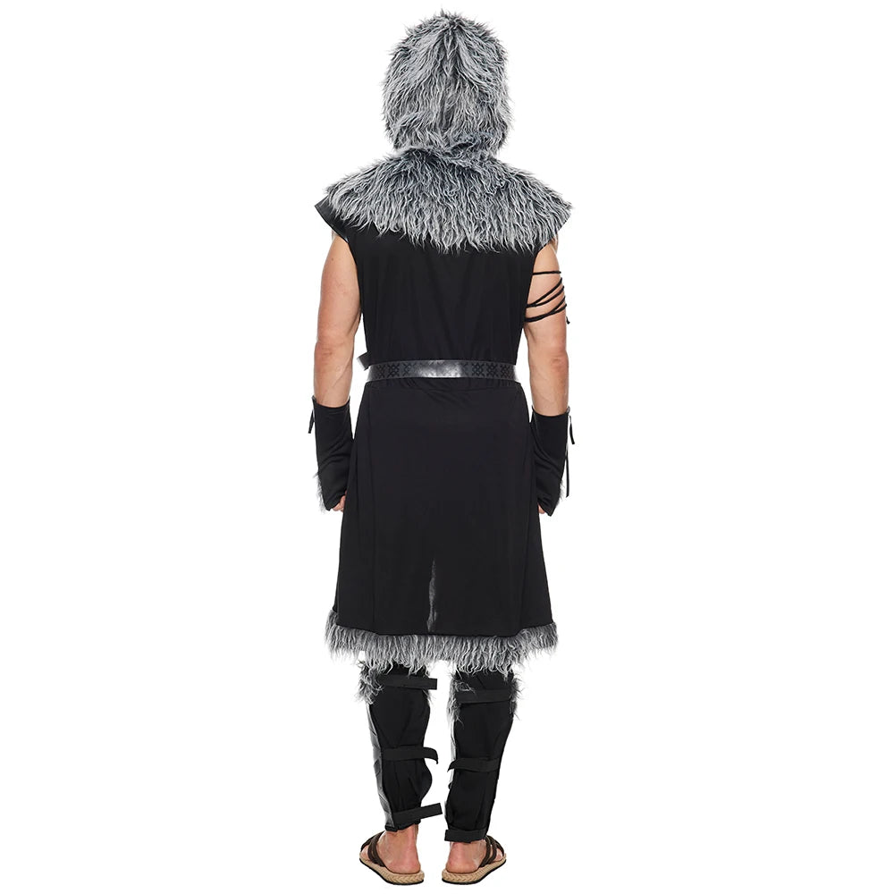 Costume da lupo Lupo mannaro Guerriero Cosplay Costumi di Halloween per adulti Tuta in pelle di pelliccia Set completo vichingo