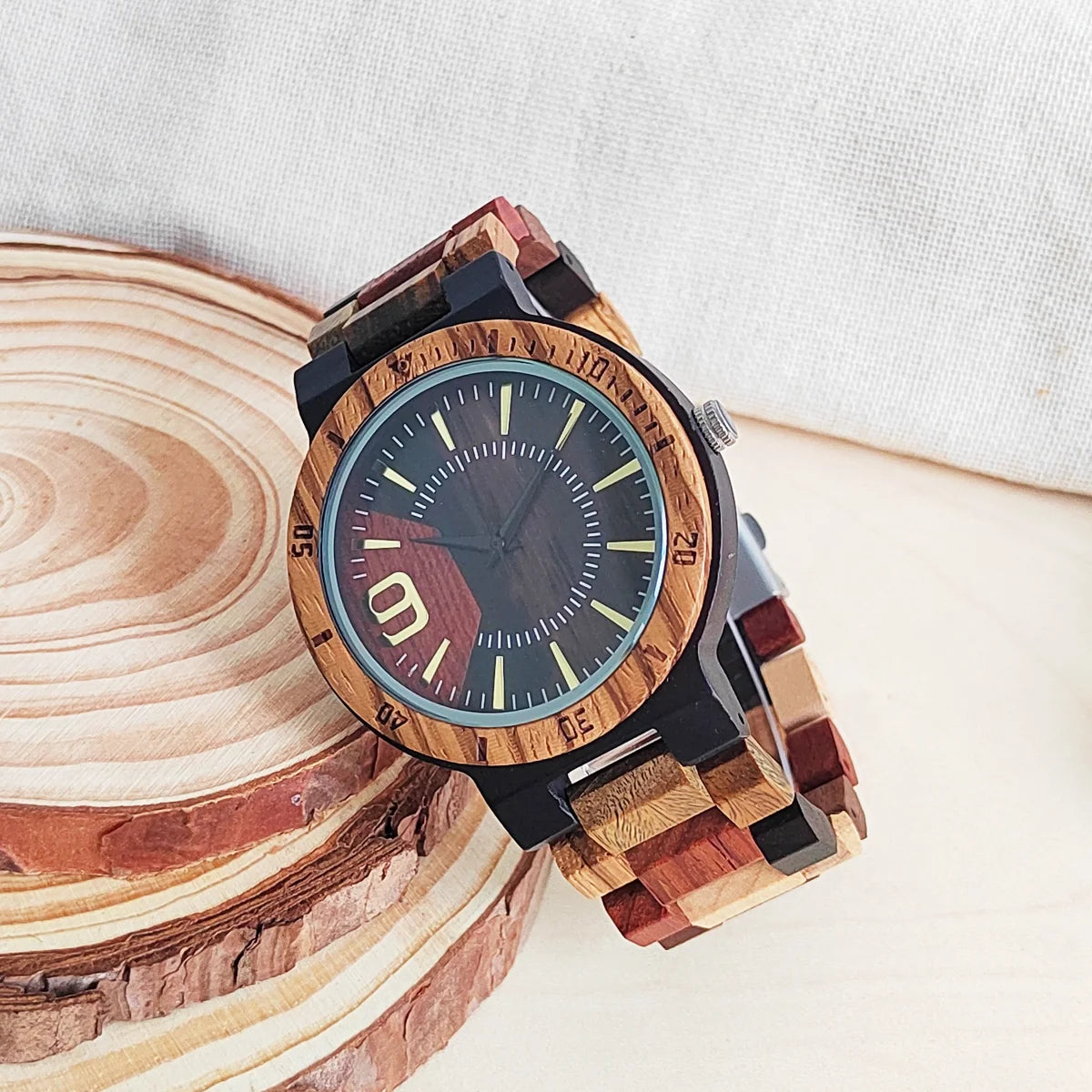 Gekleurde houten mode luxe klok quartz houten pols Viking horloge