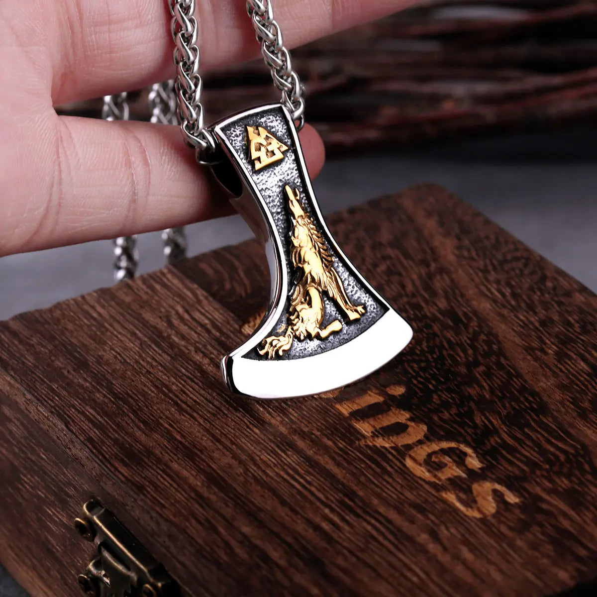 Thor Wolf Axe Viking Necklace