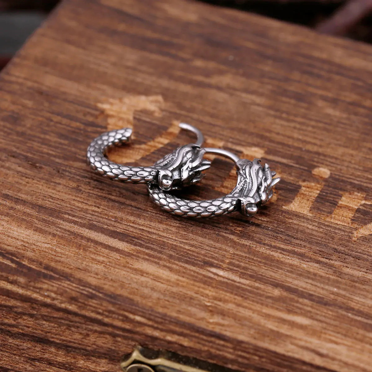 New Stainless Steel Vintage Dragon Hoop Viking Earring