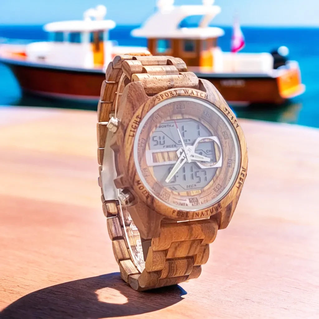 Orologio digitale vichingo sportivo con allarme LED al quarzo digitale in legno