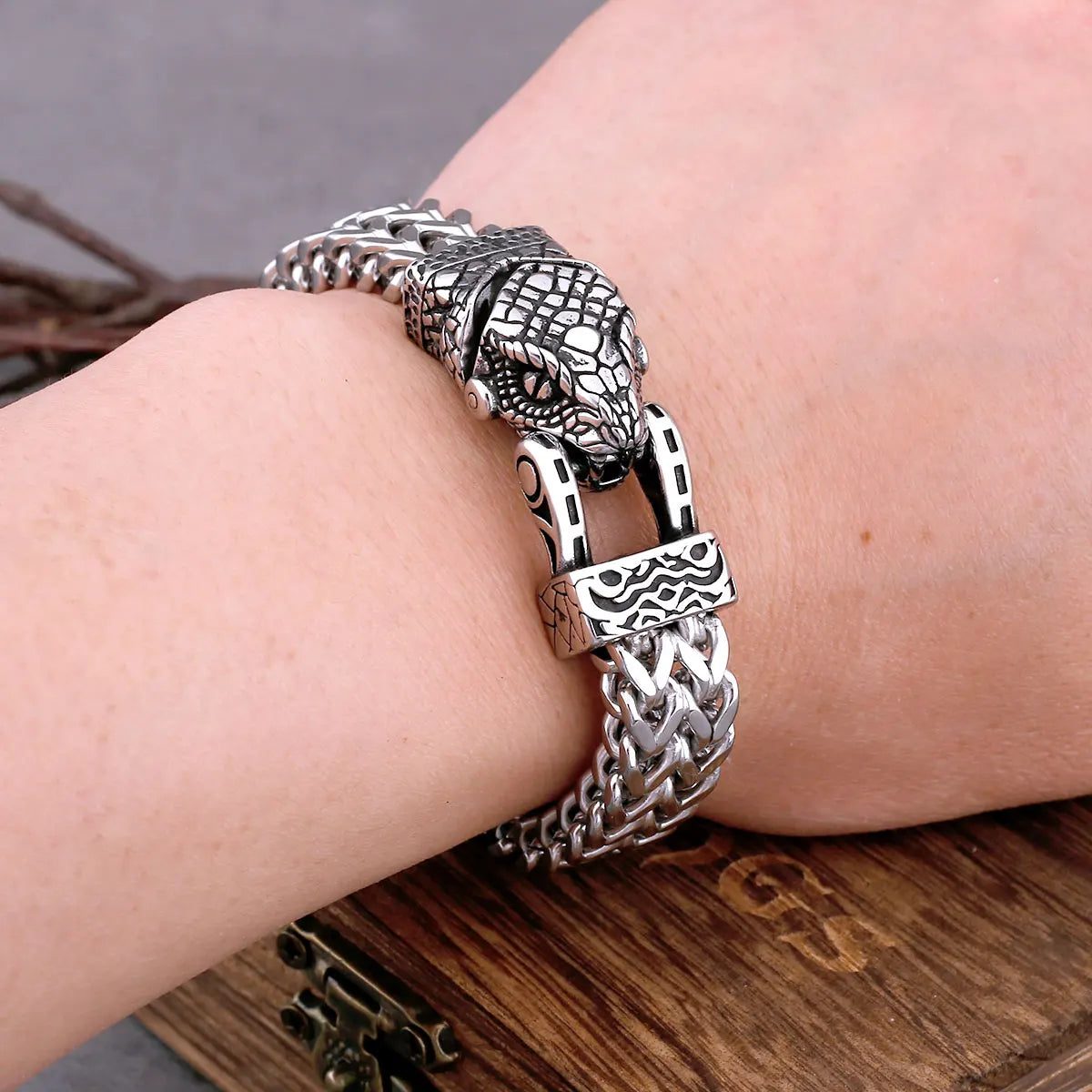 Nordic Viking Never Fade Stainless Steel Dominant Snake Head Bracelet