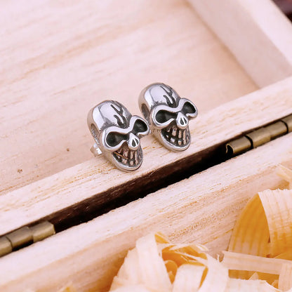 Brincos Viking Punk Vintage Smile Skull Stud