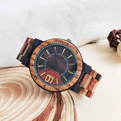 Barevné dřevěné módní luxusní hodiny Quartz Wood náramkové vikingské hodinky