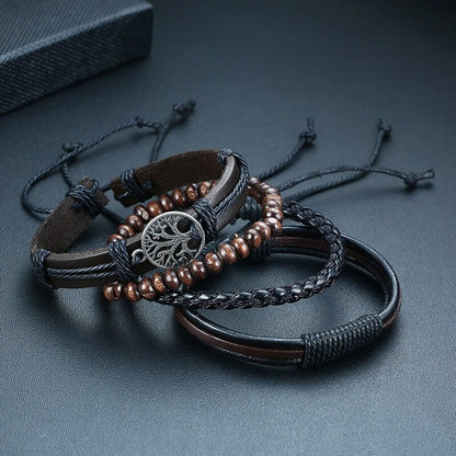 4 in 1 Braided Leather Bracelet - TripleViking