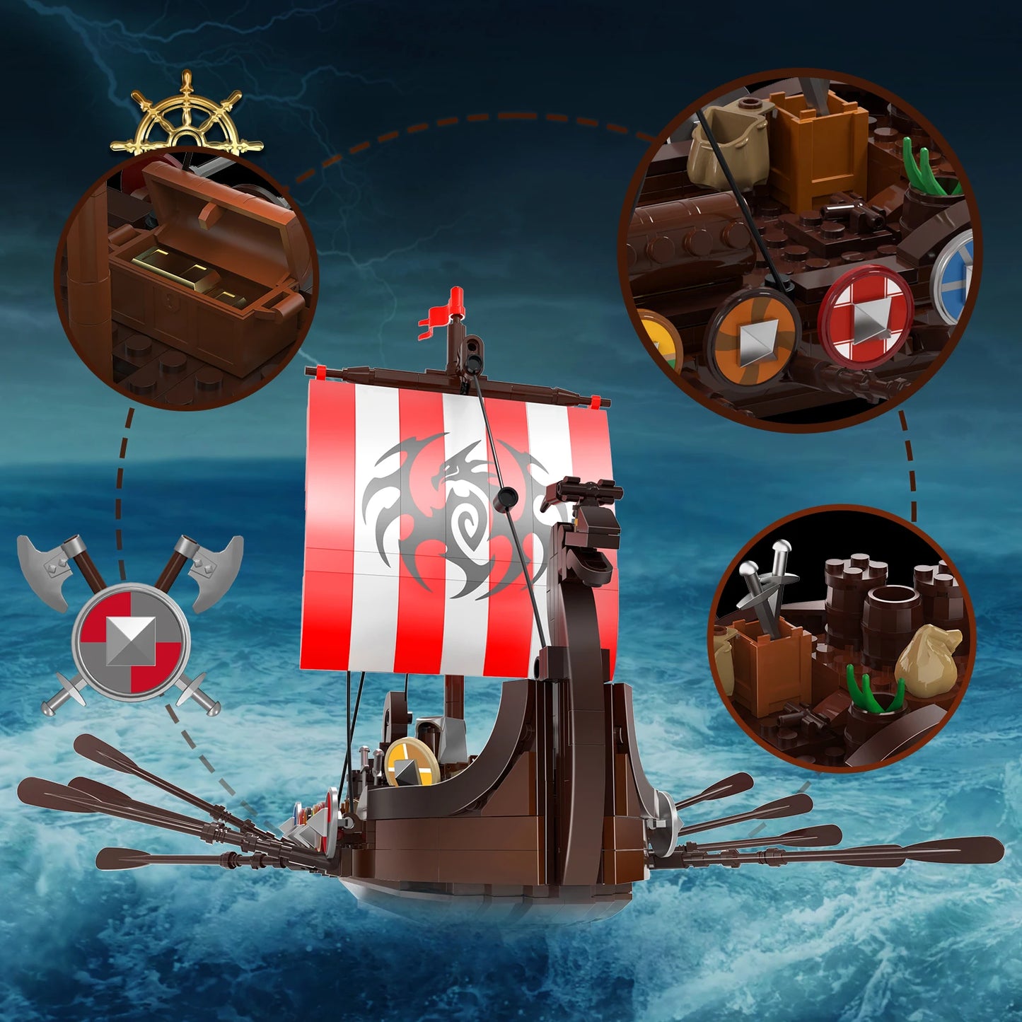 Pirate Viking Longship Building Blocks Set Naval Vessel Ships Boat Bricks Toys