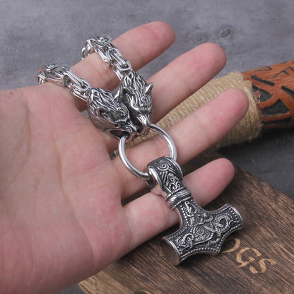 Collier Mjolnir tête de loup viking