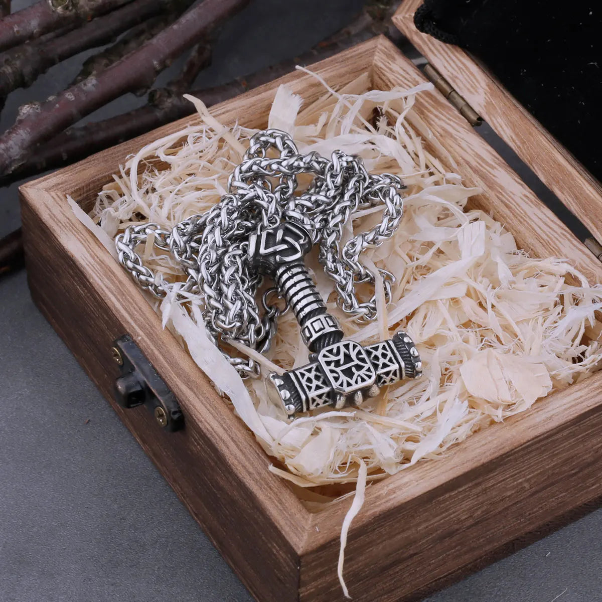 Stainless Steel Knot Dragon Thor's Hammer Mjolnir Viking Necklace