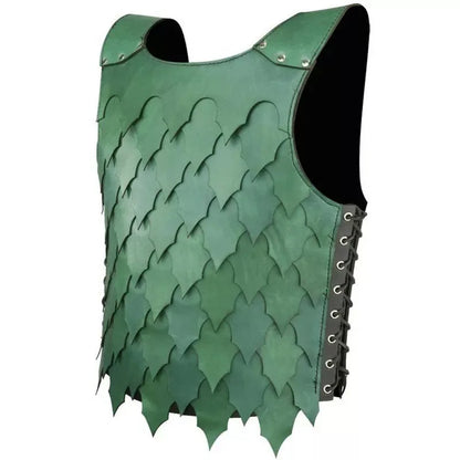 Viking Grønn Viking Pirate Knight Kostyme Steampunk Lær Grønn Scale Vest Brystrustning