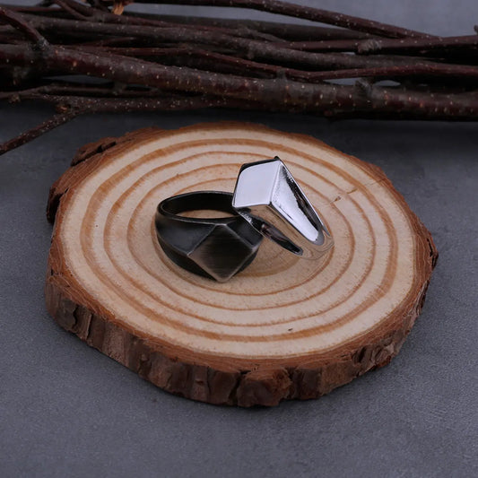 Simple Irregular Flat Top Square Viking Ring