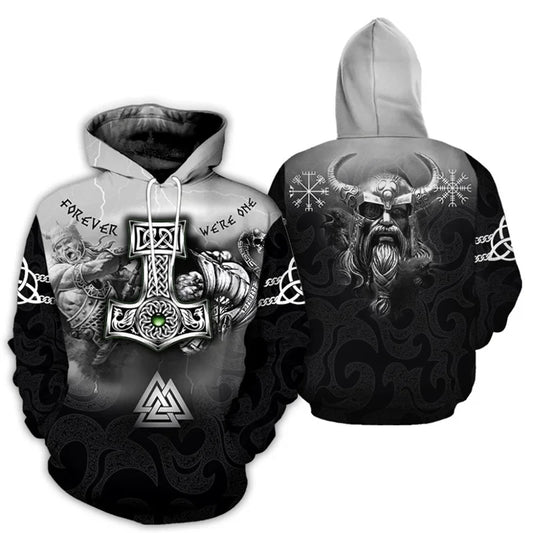 Vintage Sweatshirt 3D Print Hooded Long Sleeve Oversized Mythology Viking Hoodies