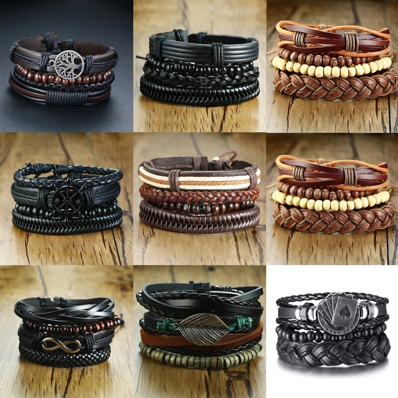 4 in 1 Braided Leather Bracelet - TripleViking