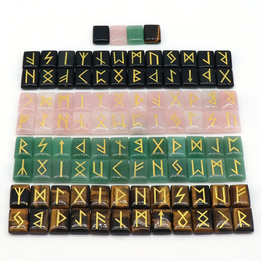 25pcs Viking Natural Rune Divination Crystal Agate Fortune-Telling Set