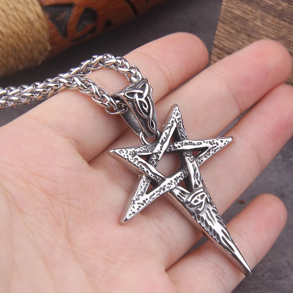 Collier Viking avec pendentif pentagramme œil du diable, Vintage et créatif en acier inoxydable