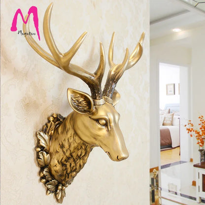 Big Deer Head Patsas 3D Eläin Abstrakti Veistos Viking Wall Decor