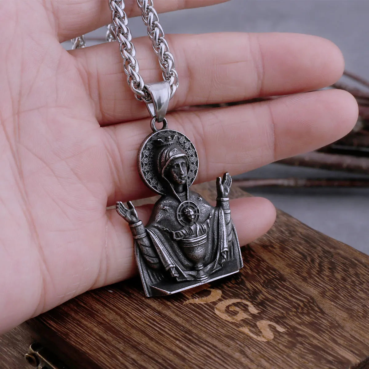 Stainless Steel Santa Maria Prayer Viking Necklace