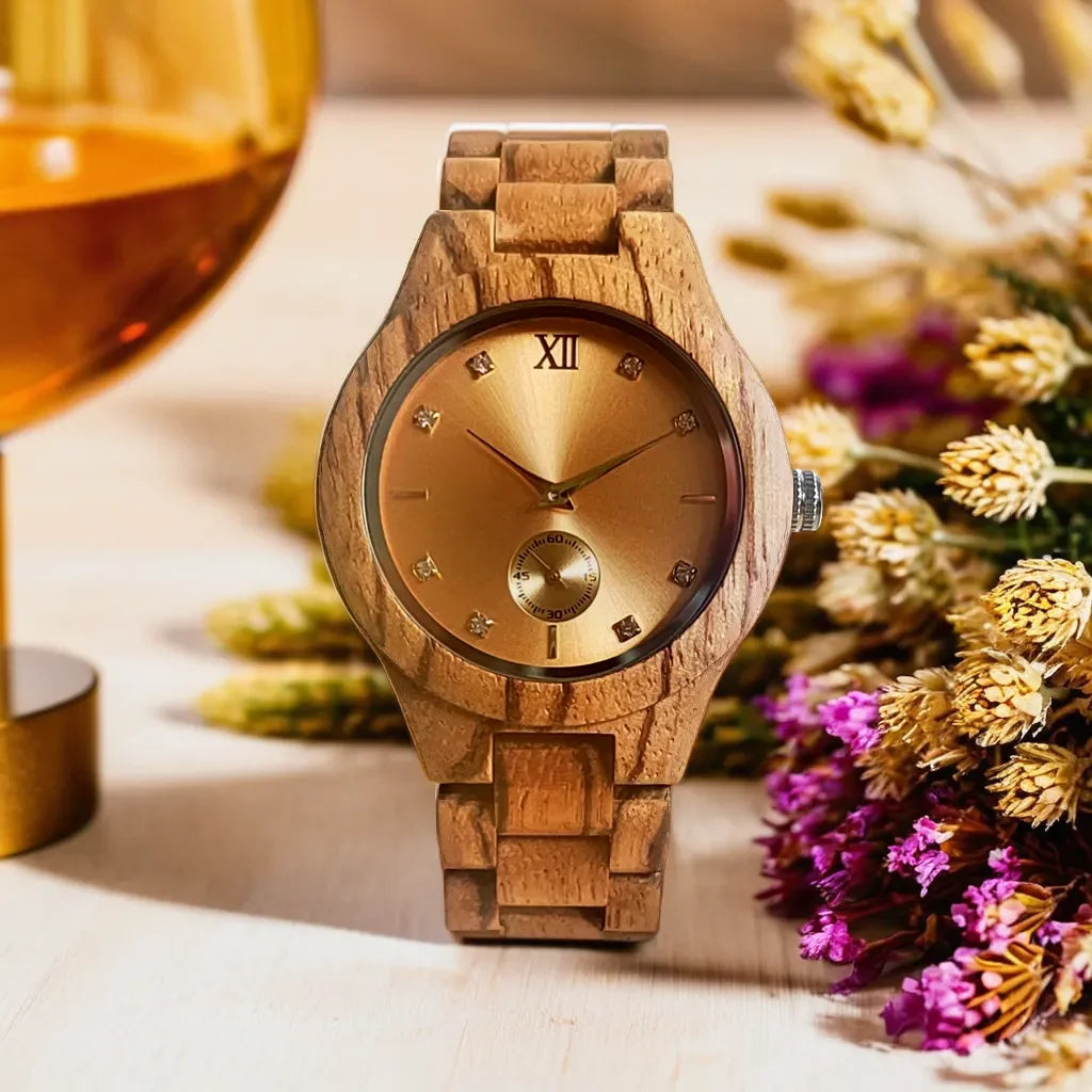 Dammode Simulerad Diamond Dia Klocka Snygg enkelhet Quartz Wooden Viking Watch