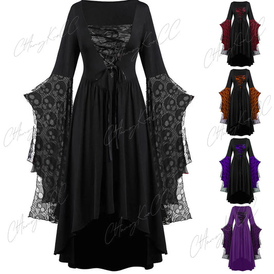 Vintage Halloween Cosplay Kostuum Witch Vampire Gothic Dress Ghost Most Up Party Gedrukte Ghost Bride Viking Dress