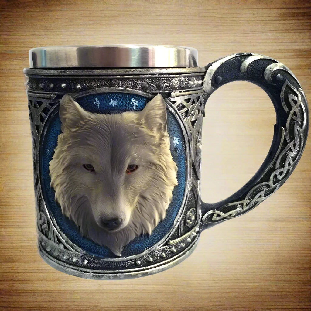 450 ml Individuality Vintage Wolf Head i rostfritt stål Vikingmugg