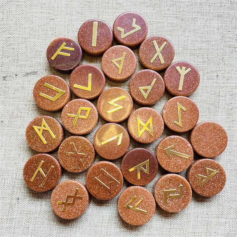 25 adet Viking Doğal Kırmızı Jasper Runes Muska Seti