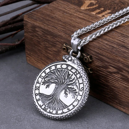 Vintage Tree of Life Ouroboros Dragon Viking Hálsmen