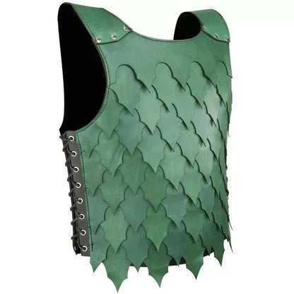 Viking Grønn Viking Pirate Knight Kostyme Steampunk Lær Grønn Scale Vest Brystrustning