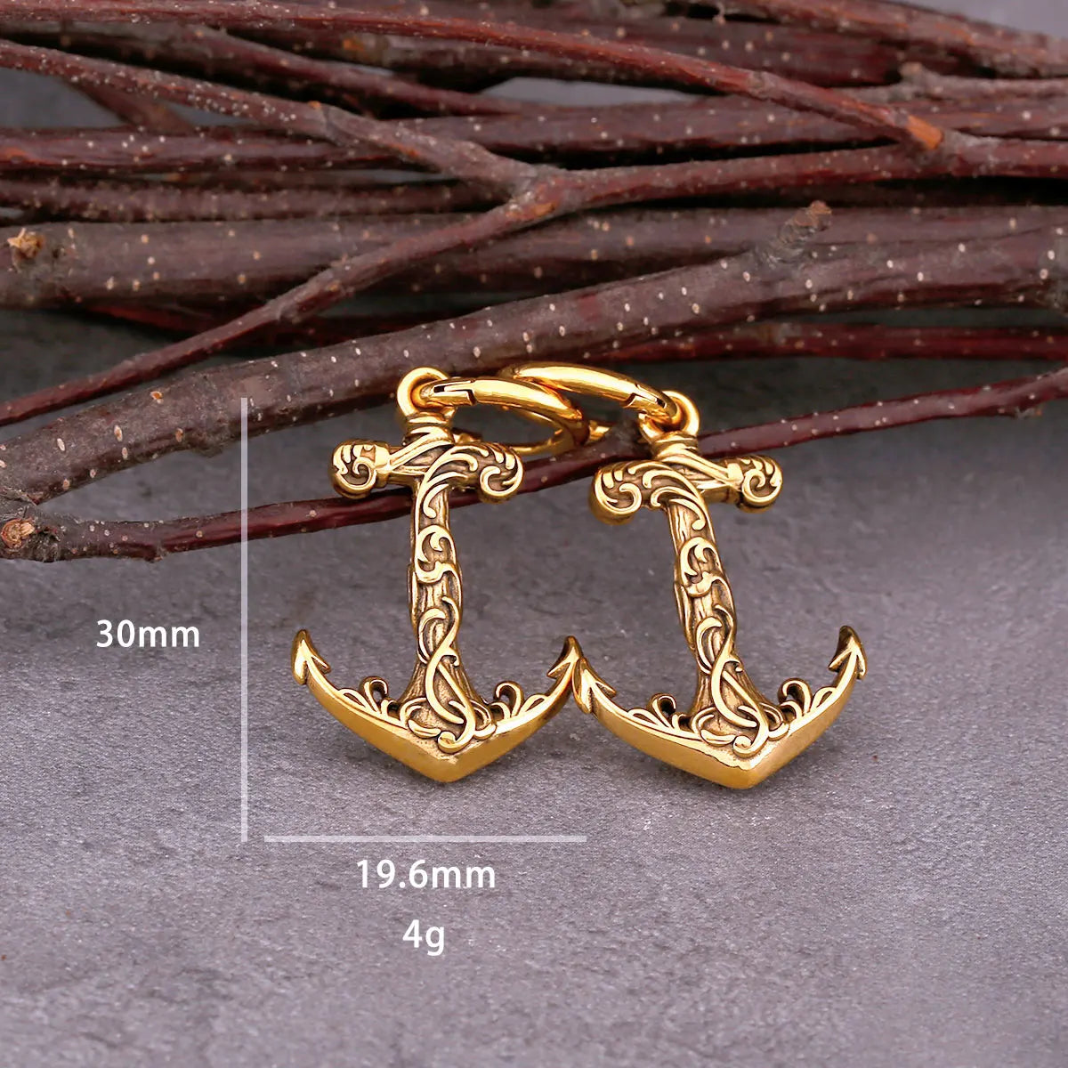Gold Anchor Drop Viking Earrings