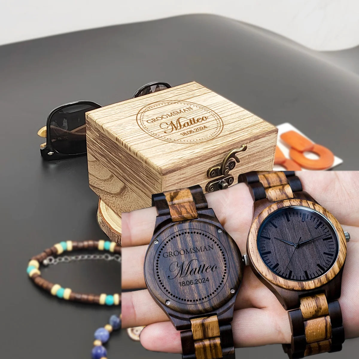 Cool gravé en bois personnalisé horloge montres bois personnalisé Viking montre